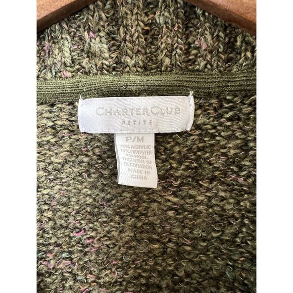 Women's Wool Blend Shawl Sweater Size M/P Green Pink Marled Timeless Cabincore - Picture 4 of 8